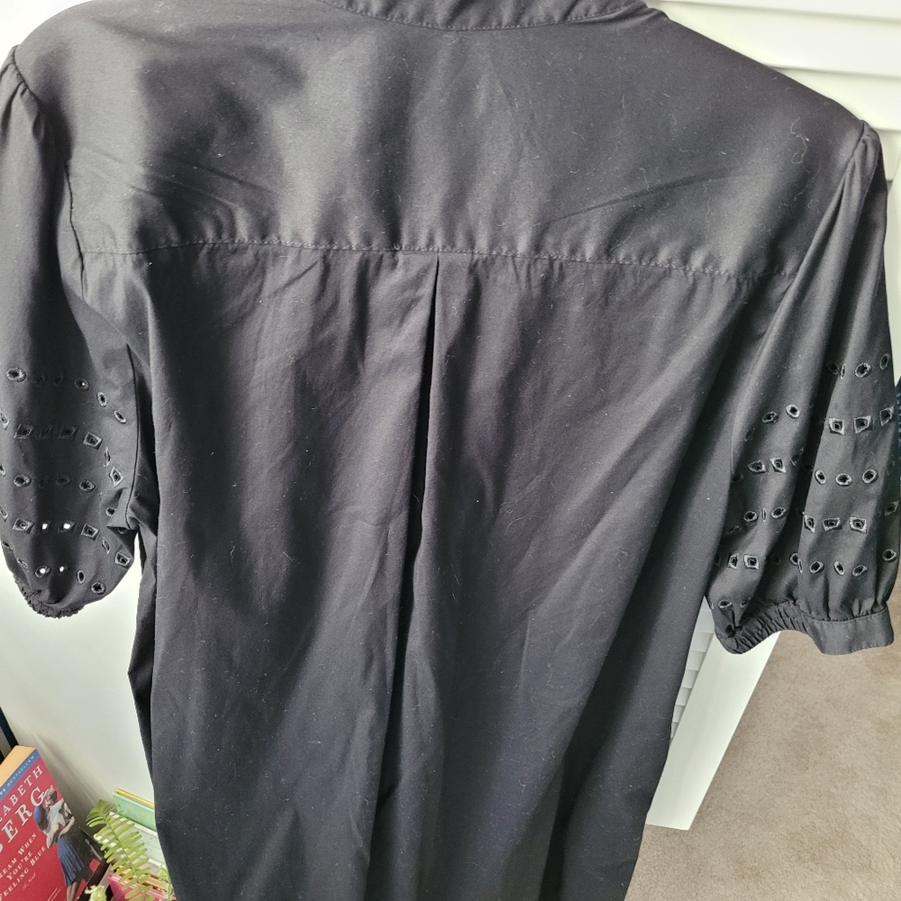Chico's Black Casual Dress Eyelet Puff Sleeve Sz 3=16/XL. - Picture 5 of 16